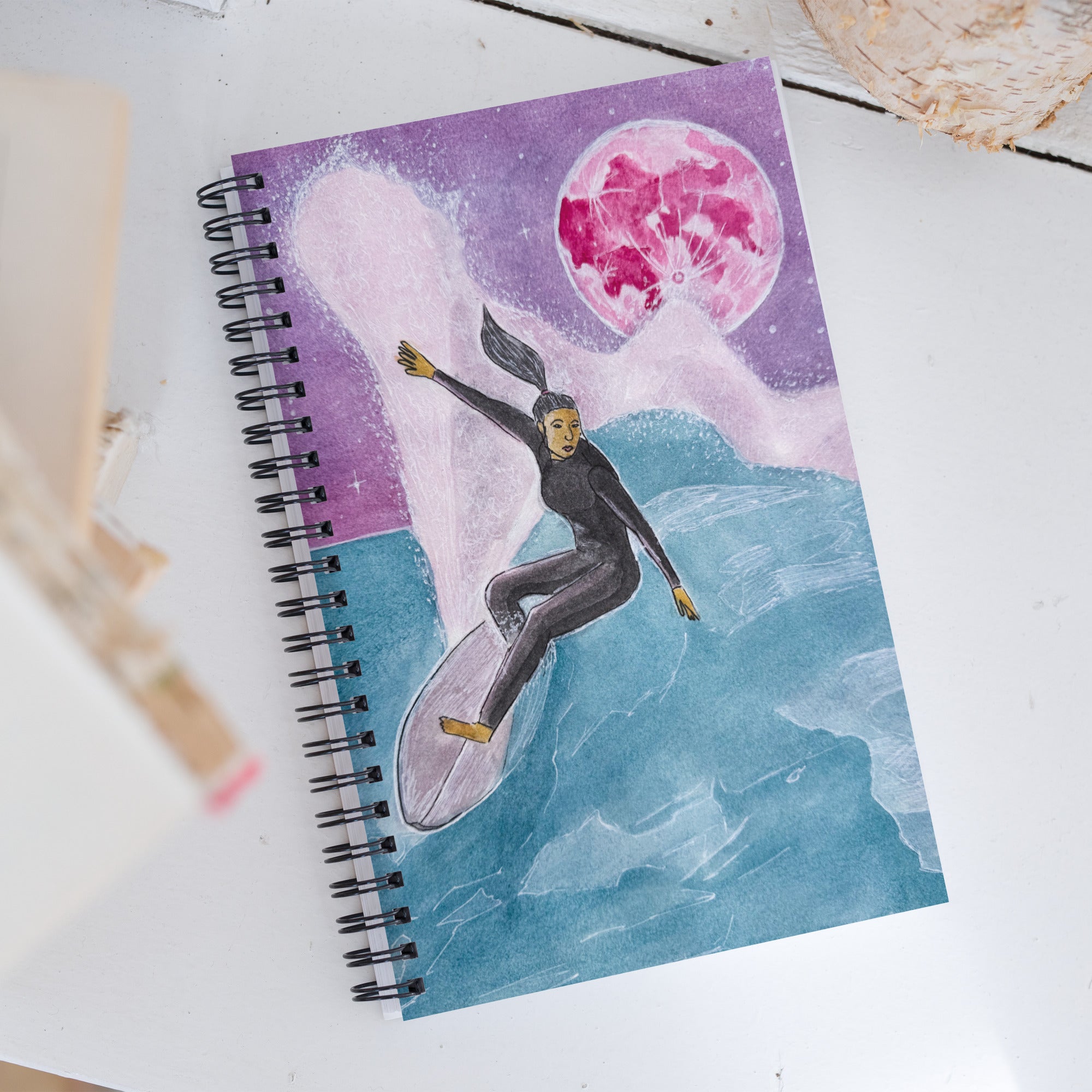 Surfing with Strawberry Moon – Lara Mercedes Art